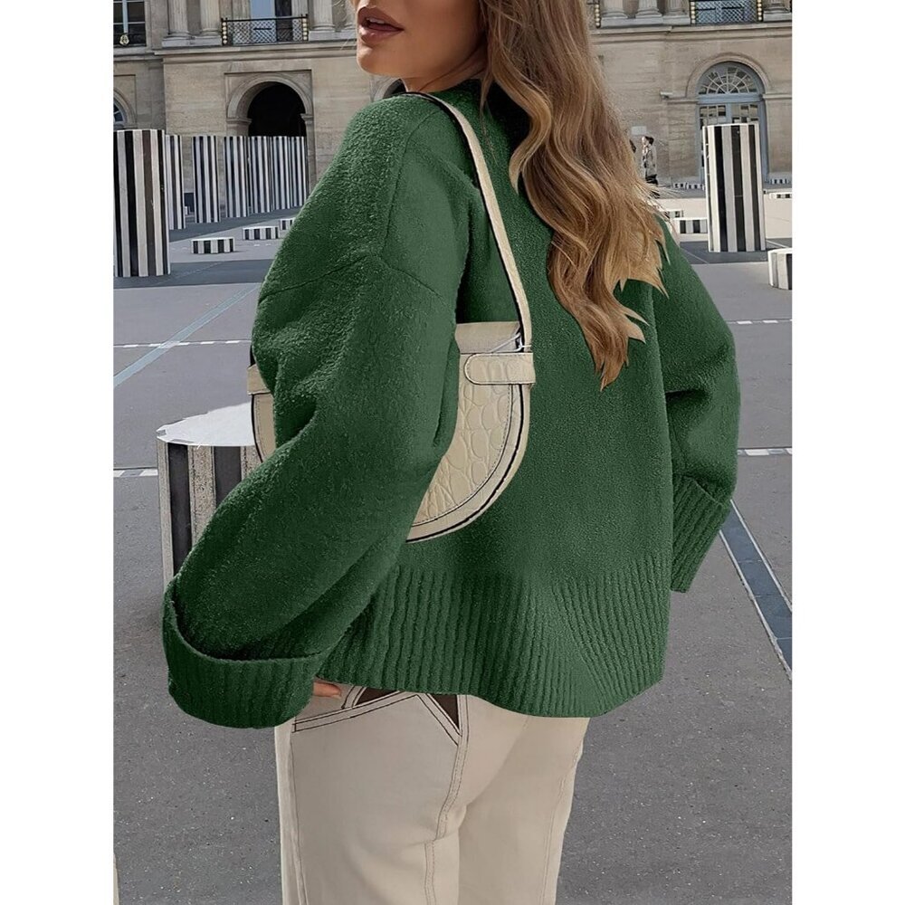 Women's Army Green Oversized Long Sleeve Casual Fuzzy Knit Sweaters - Picture 8 of 8